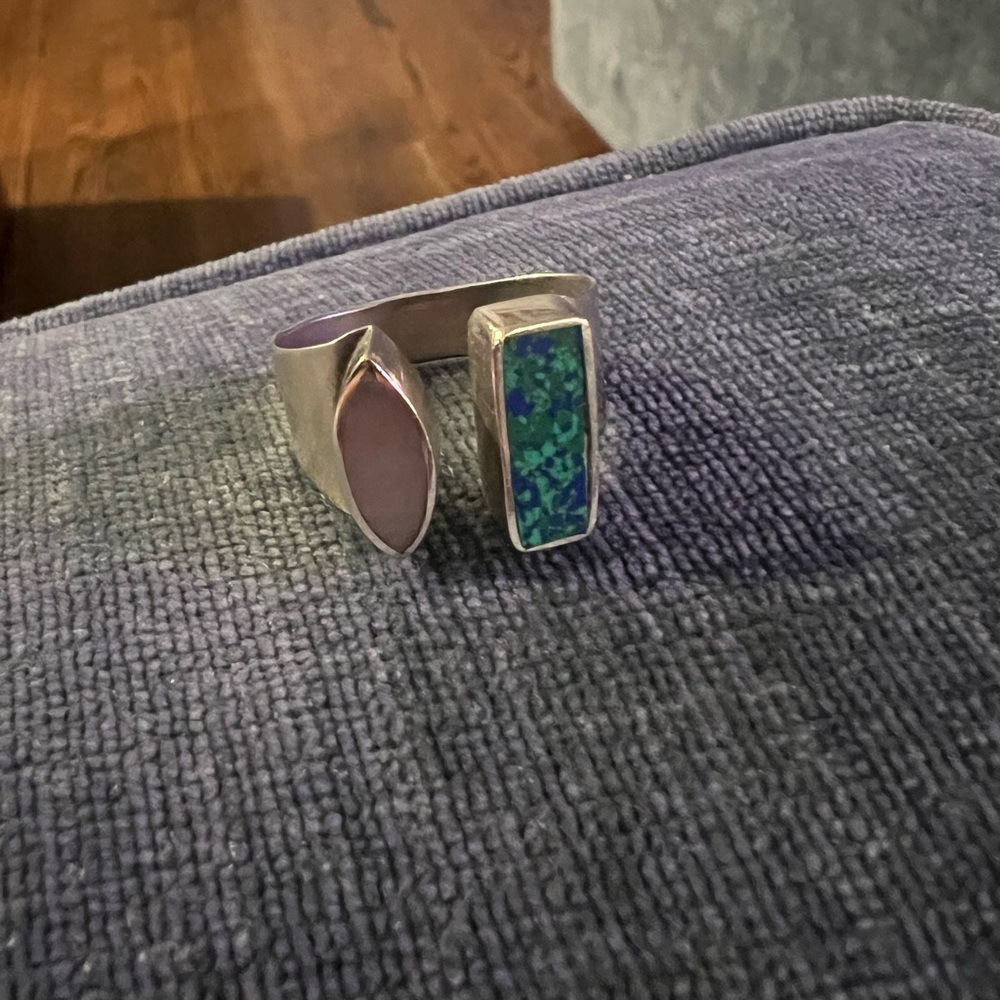 Silver and Blue Geometric Bracelet with Artistic Design